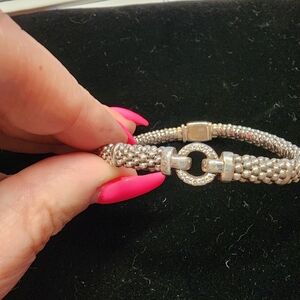 Lagos Enso Diamond Circle Caviar Bracelet 6mm Sterling Silver $850 Rtl